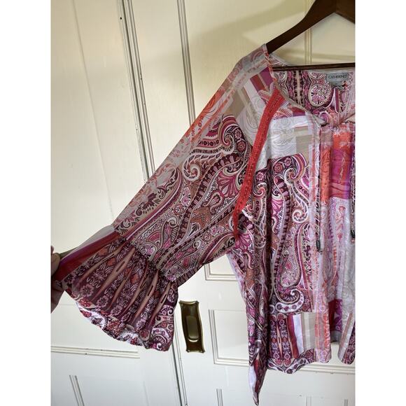 Catherines Patchwork Style Tunic Blouse Womens Size 3X Coral Pink Boho Festival - Picture 2 of 8